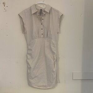 Anthropologie Cream Button-Up Scrunch Dress